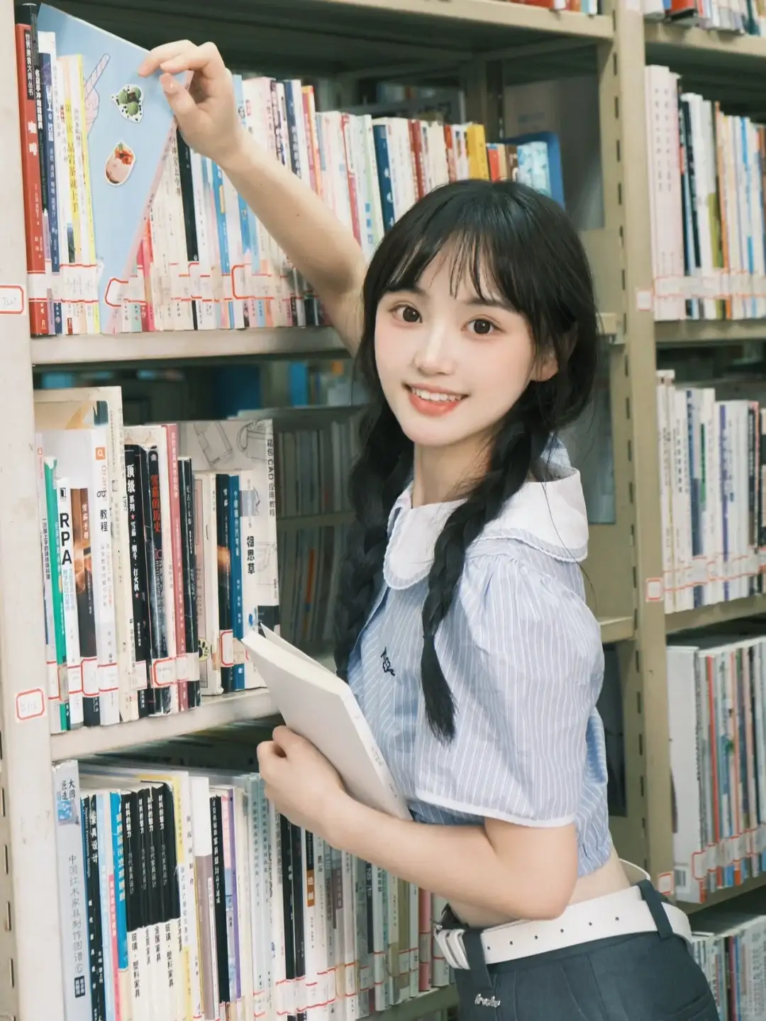 拿书（侧过头拍正脸也不错）